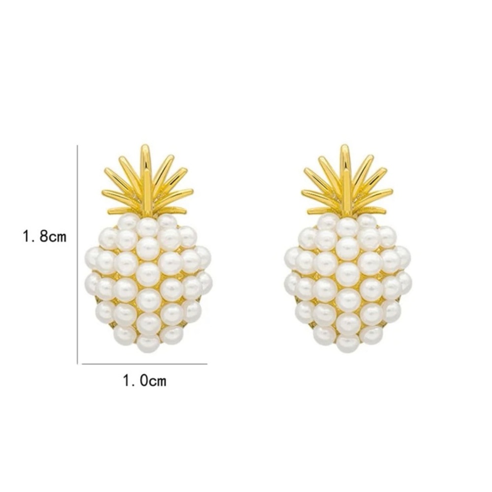 Faux pearl pineapple stud earrings on gold